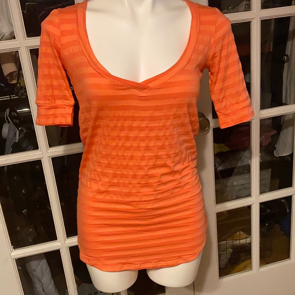 Orange striped V-neck tshirt